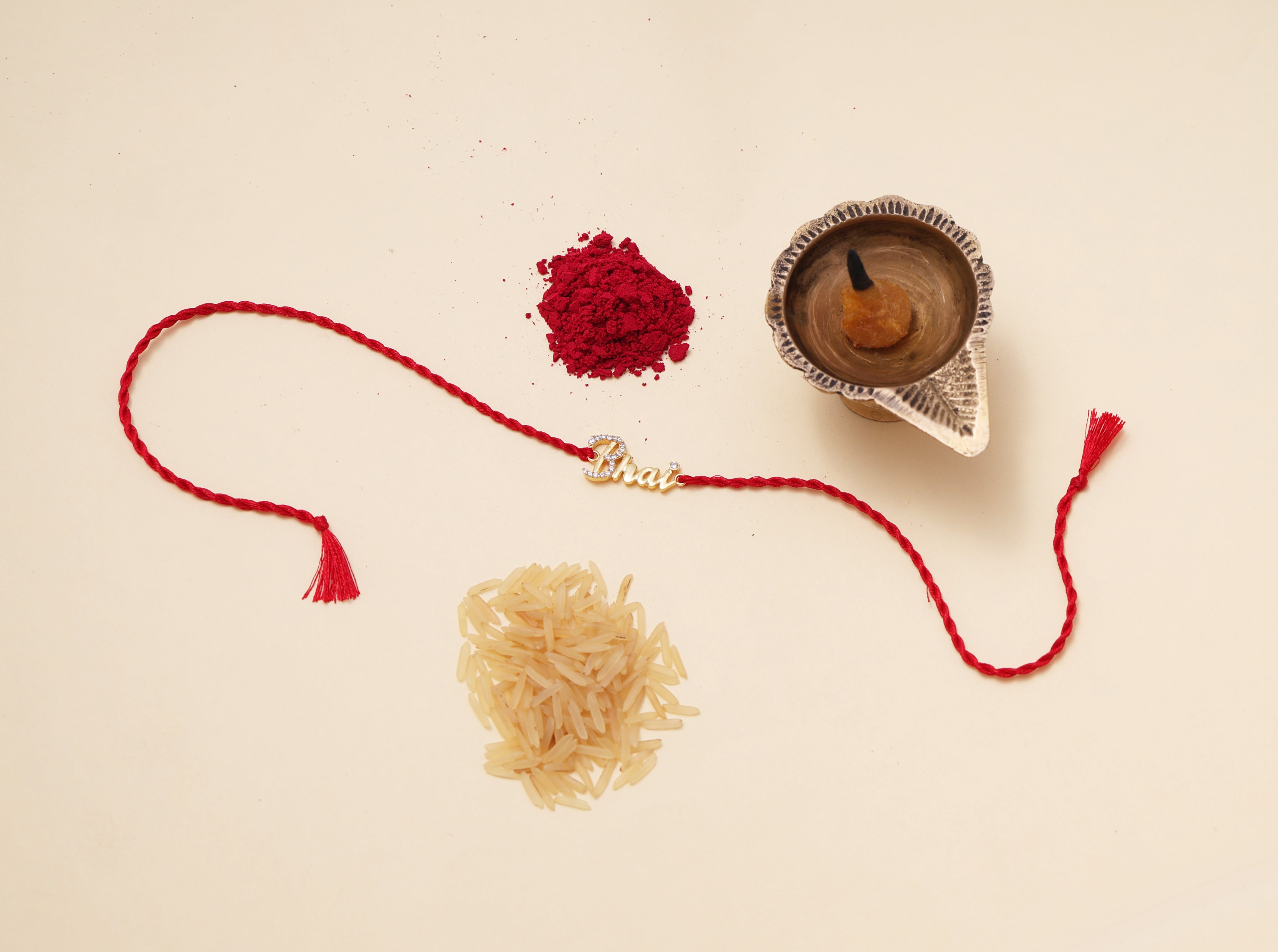 Bhai Design Written Rakhi in Gold-Plated 925 Sterling Silver with CZ