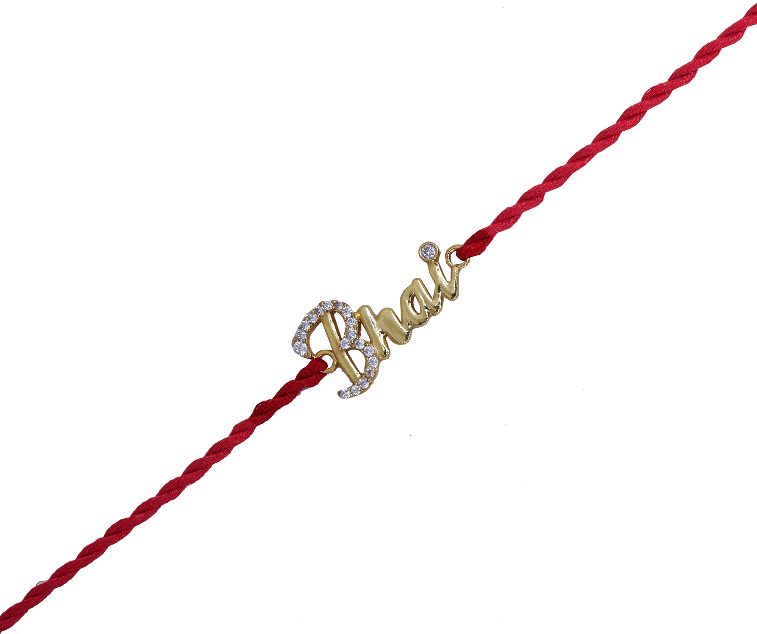 Bhai Design Written Rakhi in Gold-Plated 925 Sterling Silver with CZ
