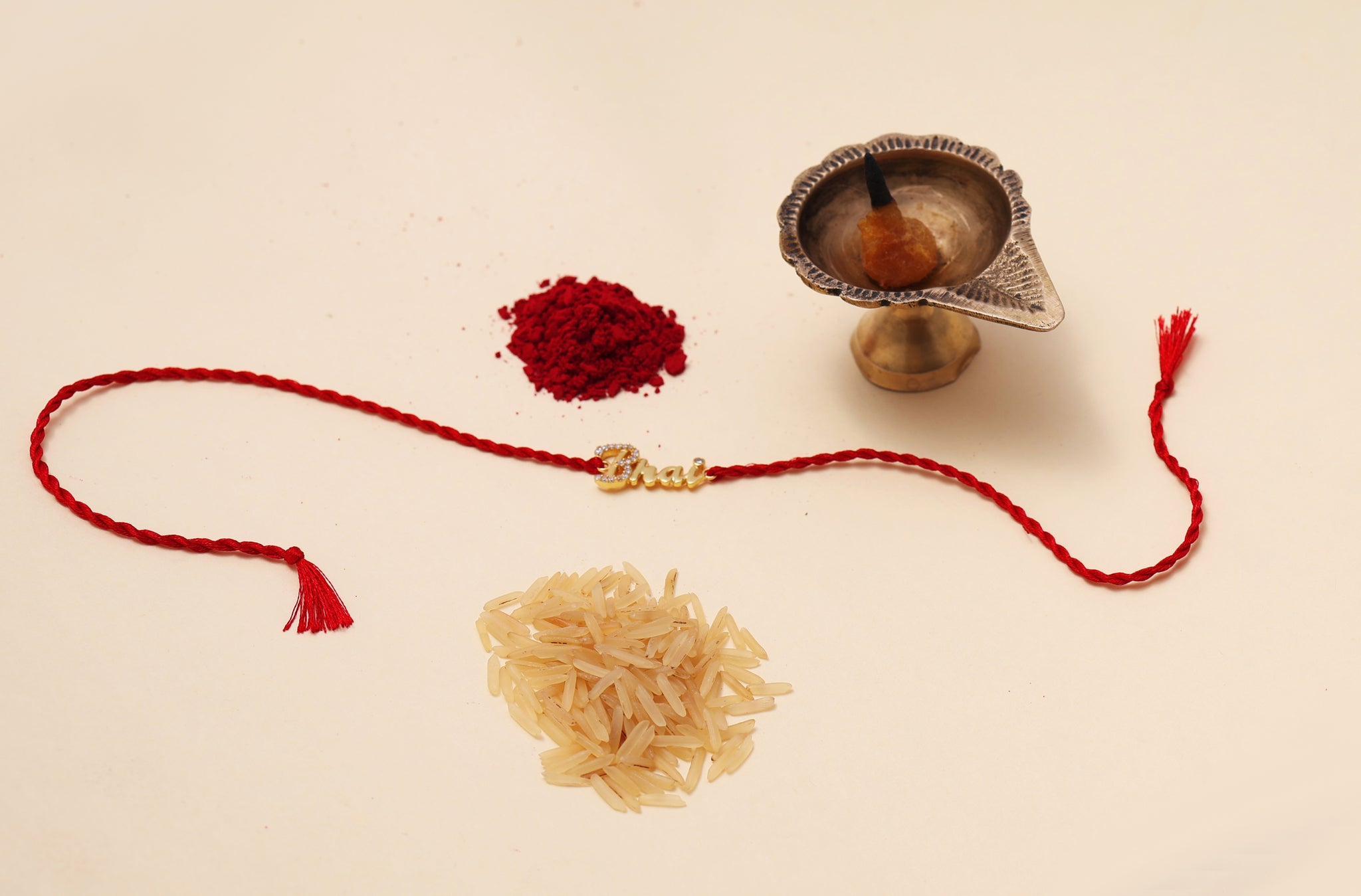 Bhai Design Written Rakhi in Gold-Plated 925 Sterling Silver with CZ