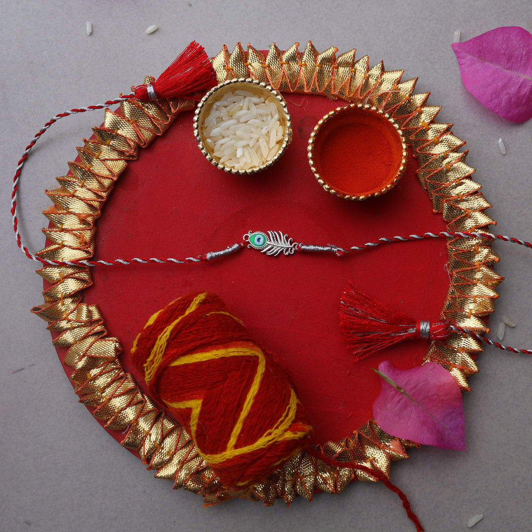 Evil Eye Feather Rakhi in 925 Silver with Zircon for Brother