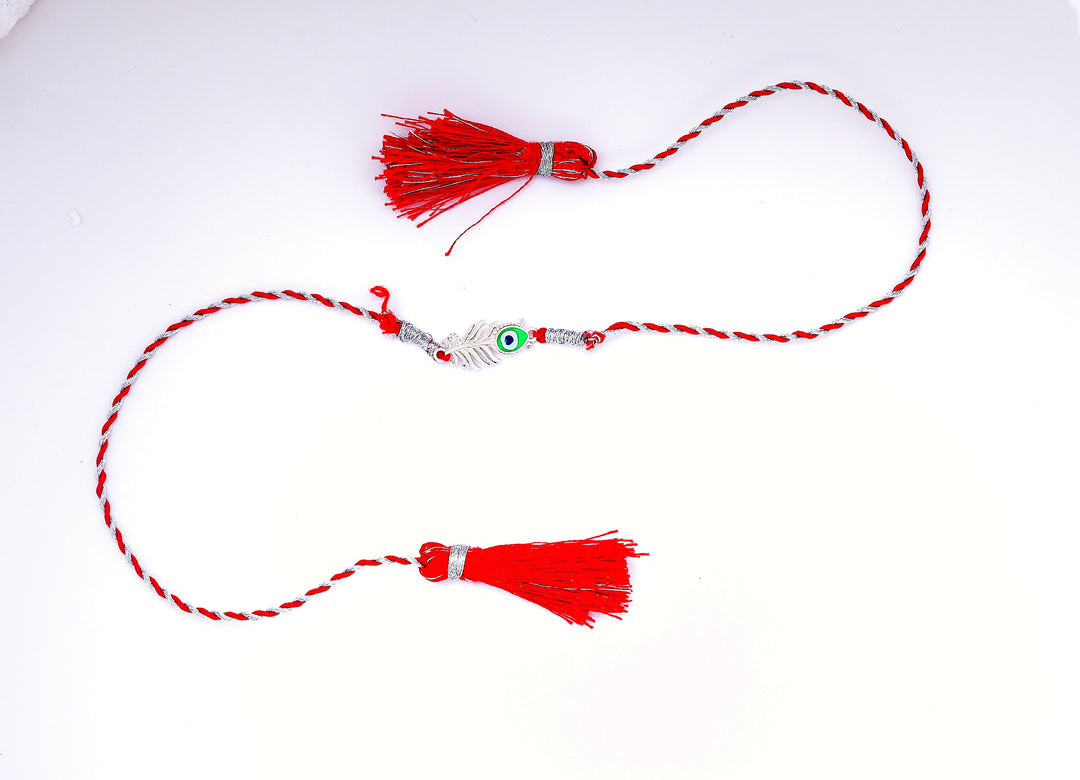 Evil Eye Feather Rakhi in 925 Silver with Zircon for Brother