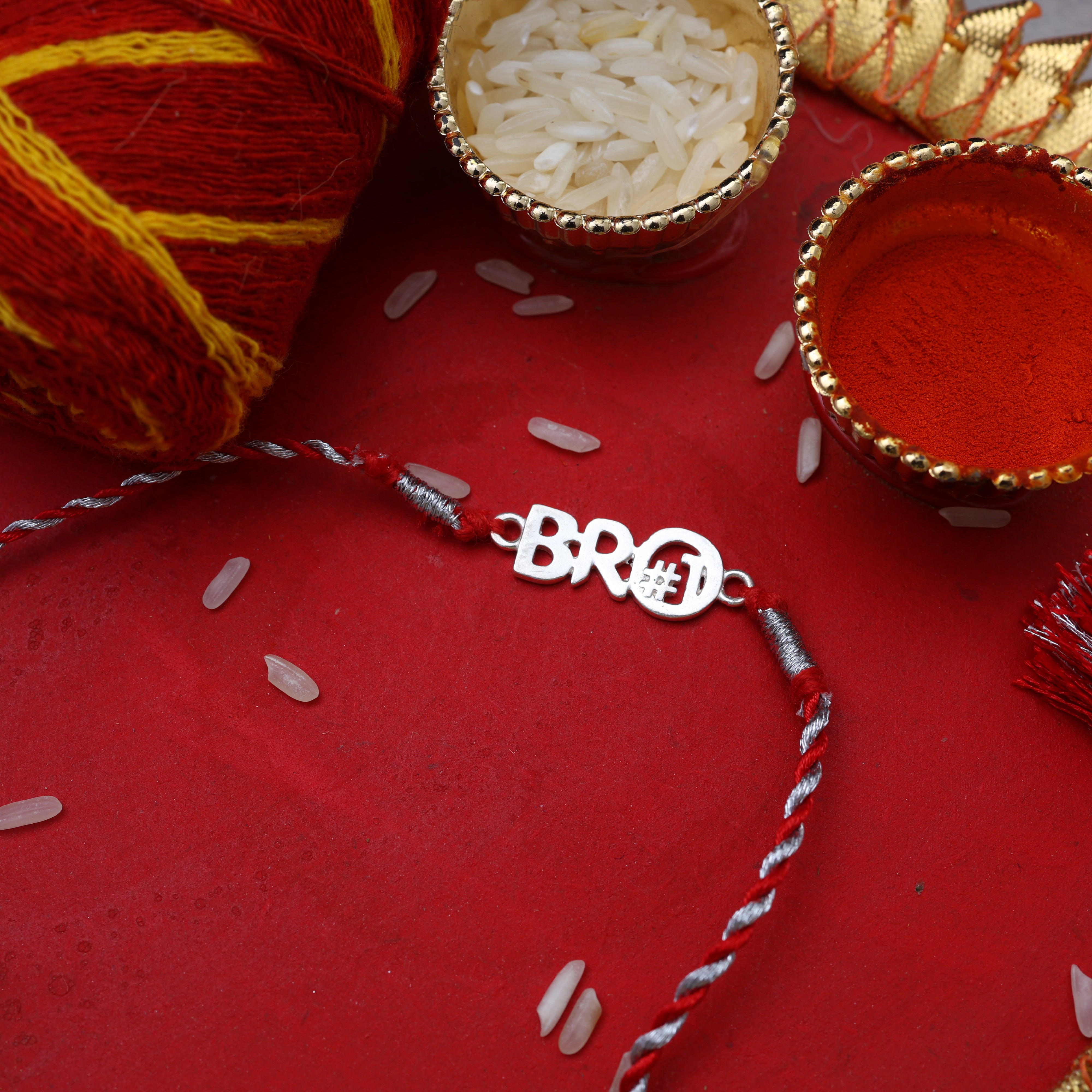 BRO #1 925 Silver Rakhi for Brother | Red Thread Tassel