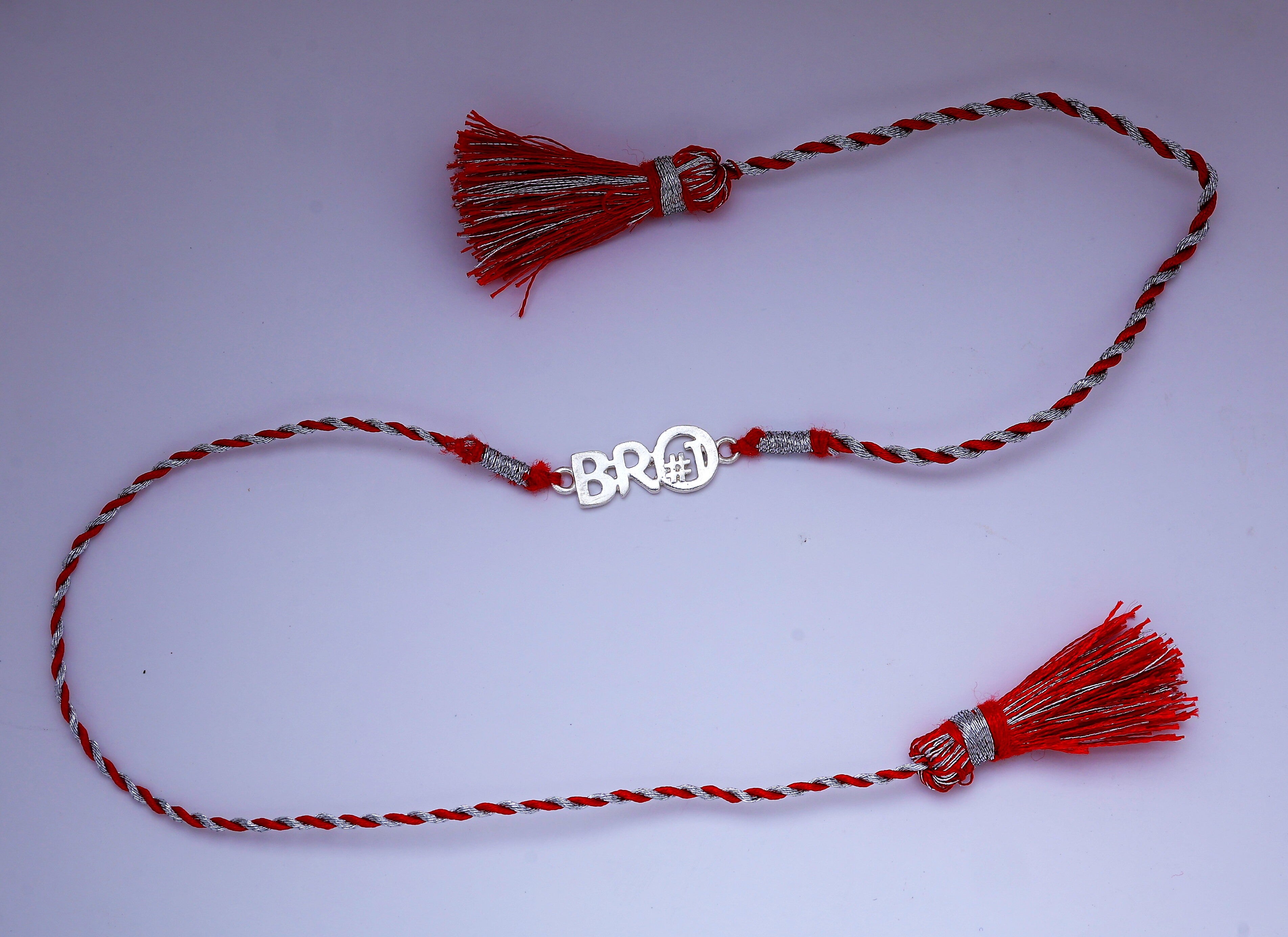 BRO #1 925 Silver Rakhi for Brother | Red Thread Tassel