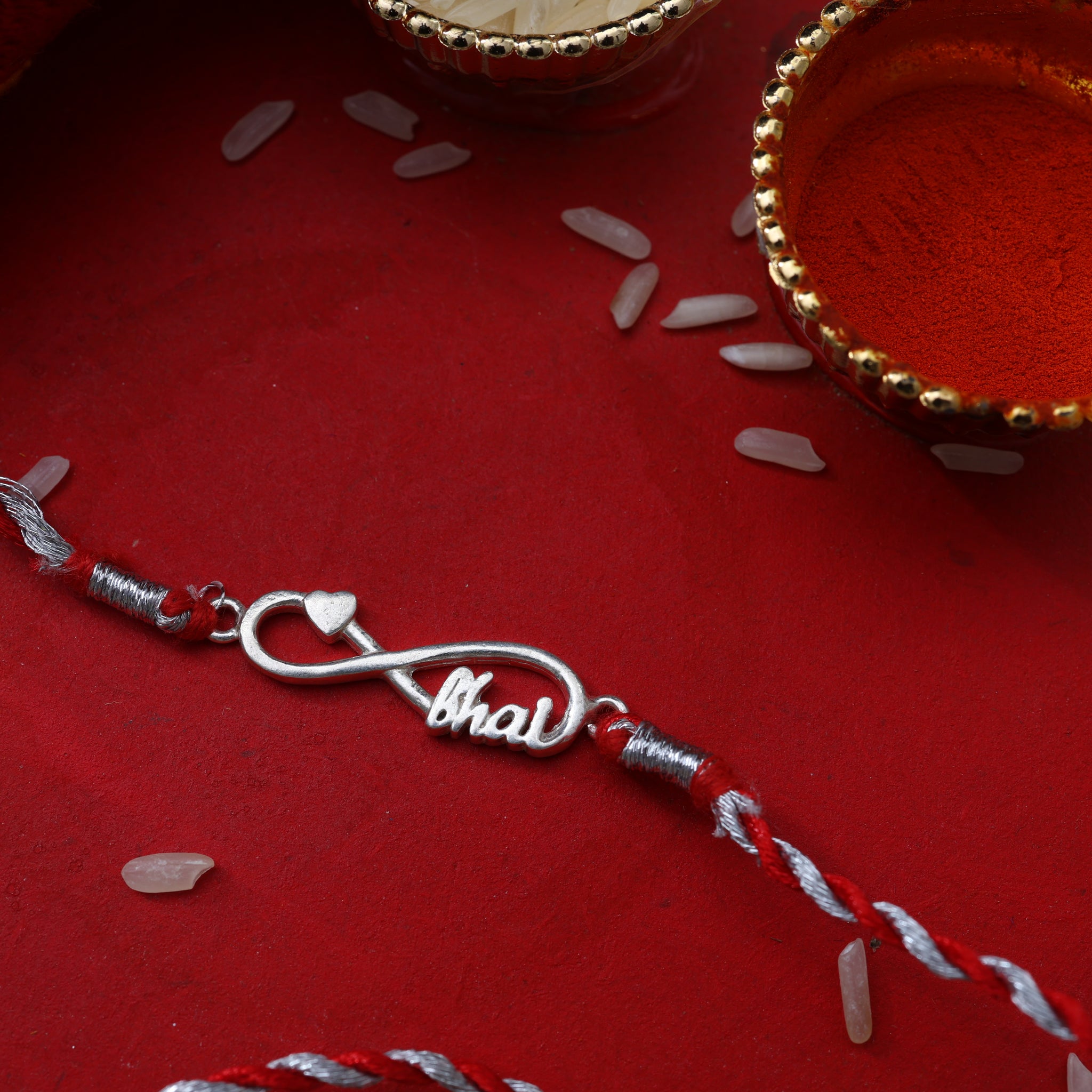 Infinity Bhai 925 Silver Rakhi for Brother with Red Thread Tassel