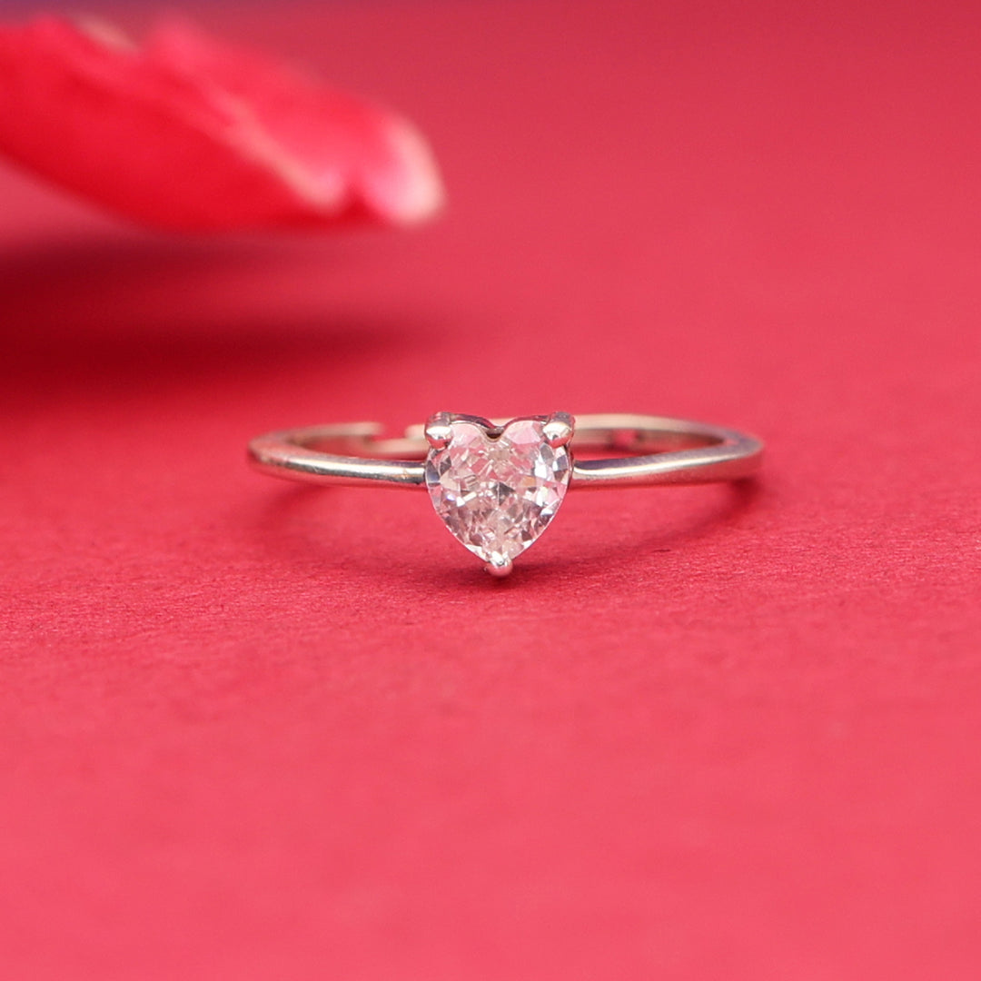 925 Silver Heart CZ Ring for Women | Adjustable Jewelry