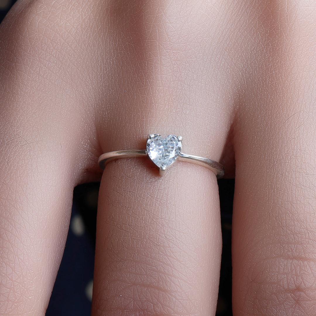 925 Silver Heart CZ Ring for Women | Adjustable Jewelry
