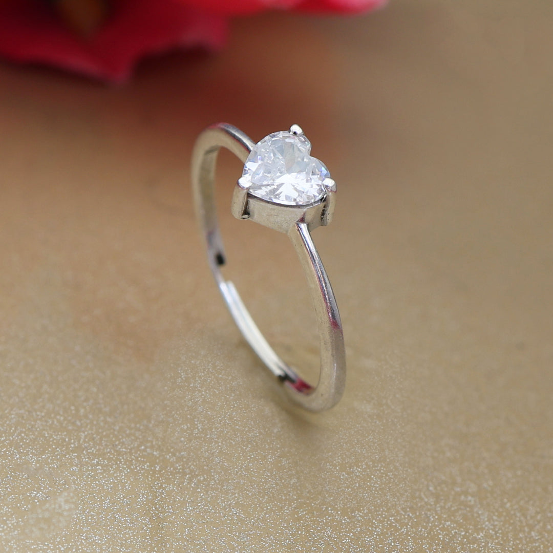 925 Silver Heart CZ Ring for Women | Adjustable Jewelry