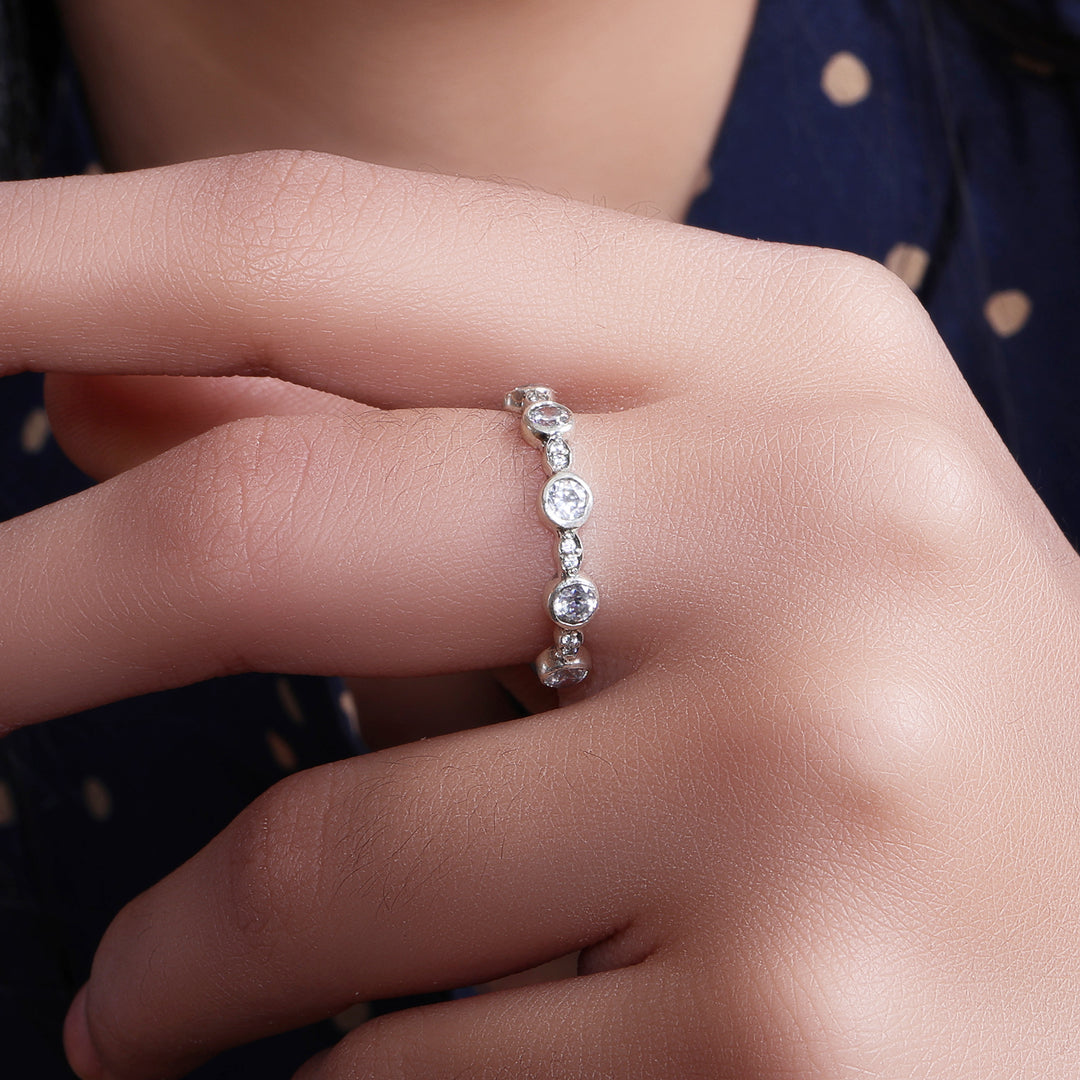 925 Sterling Silver Ring with Round CZ Stones for Women | Gift