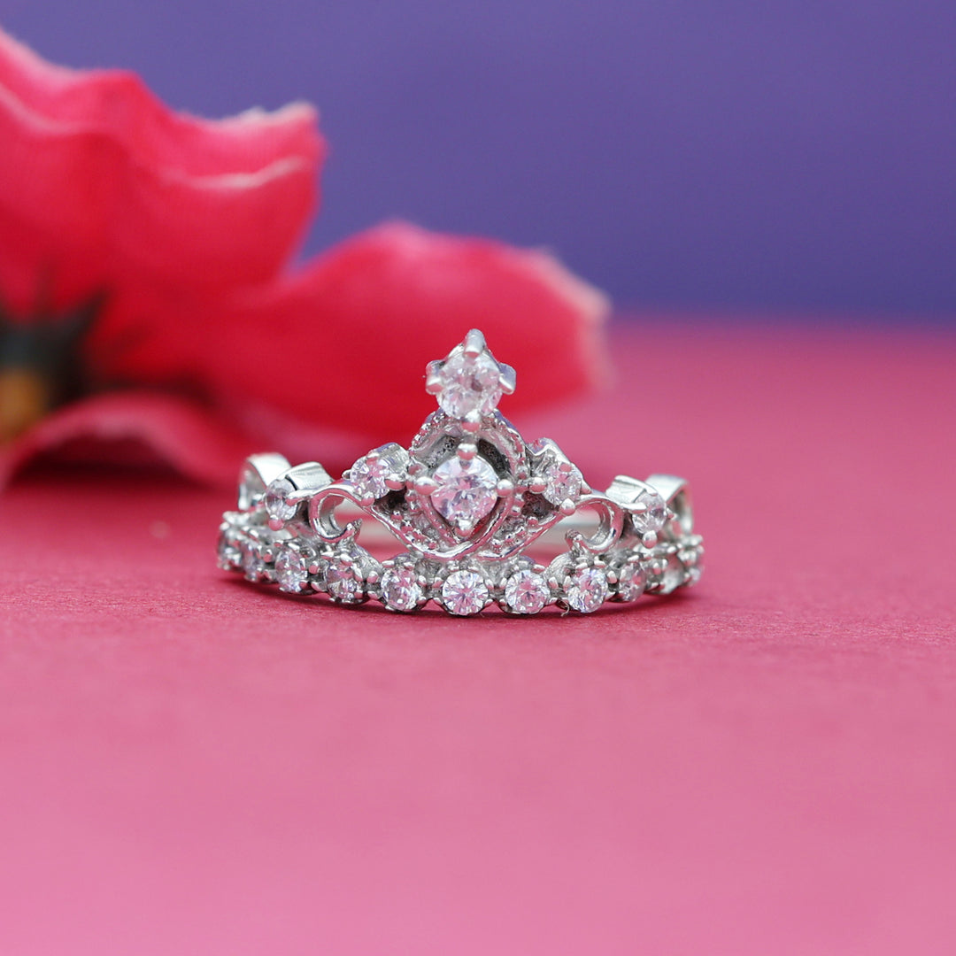 Silver Crown Ring with Cubic Zirconia | Women's Ring