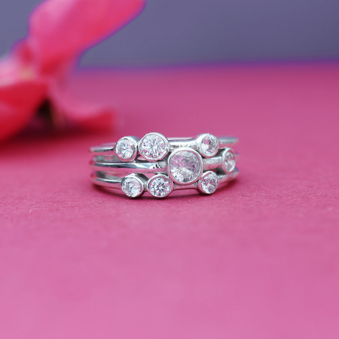 Silver Adjustable Ring with Cubic Zirconia | Women's Ring