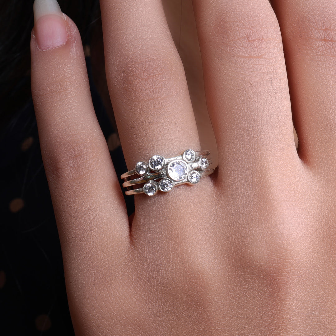 Silver Adjustable Ring with Cubic Zirconia | Women's Ring