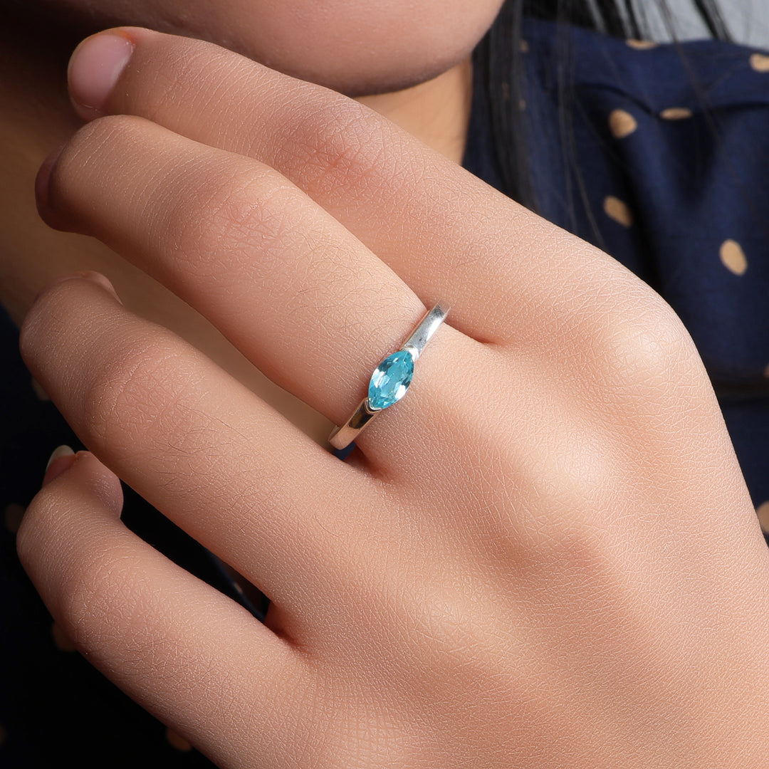 925 Silver Blue Topaz Ring for Women | Adjustable Jewelry