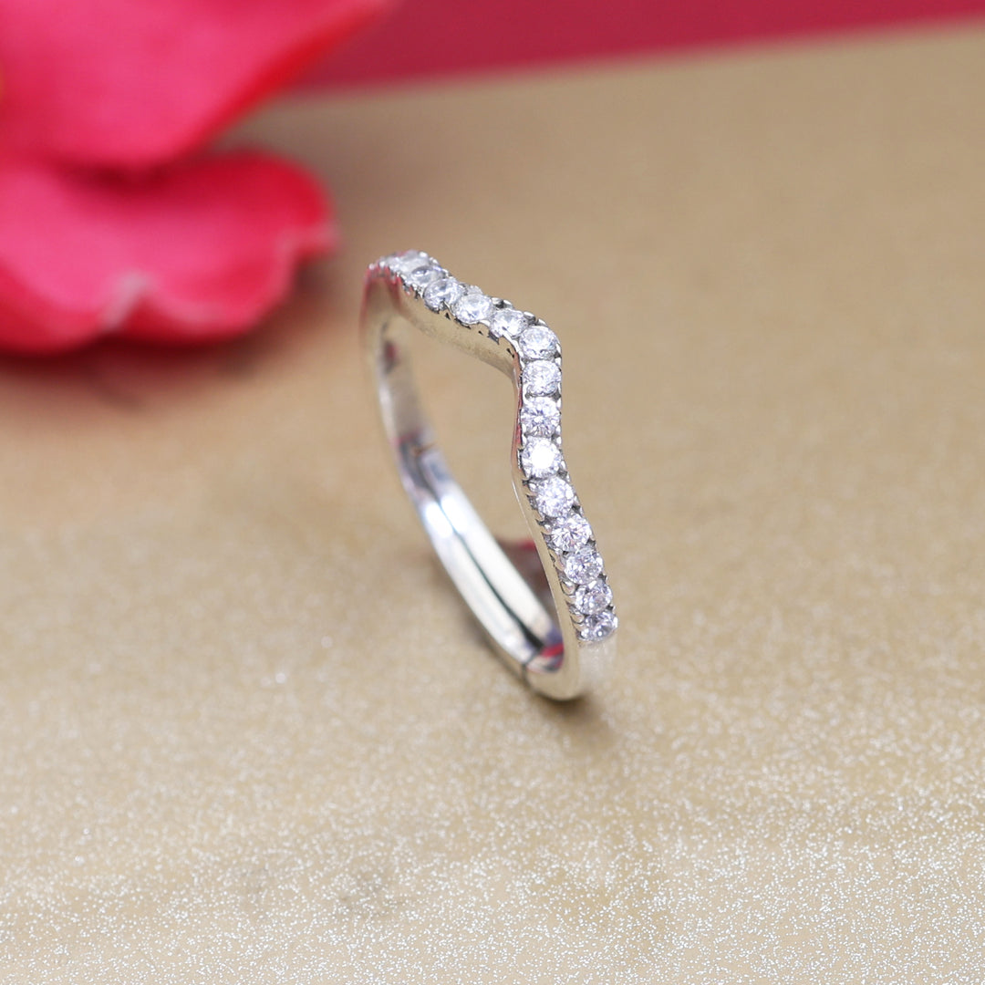 Silver Curved Pave Ring for Women | Diamond Accent Ring