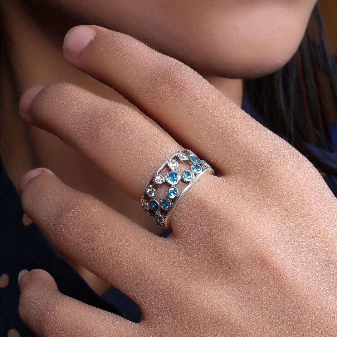925 Silver Blue Topaz Ring for Women | Gemstone Jewelry