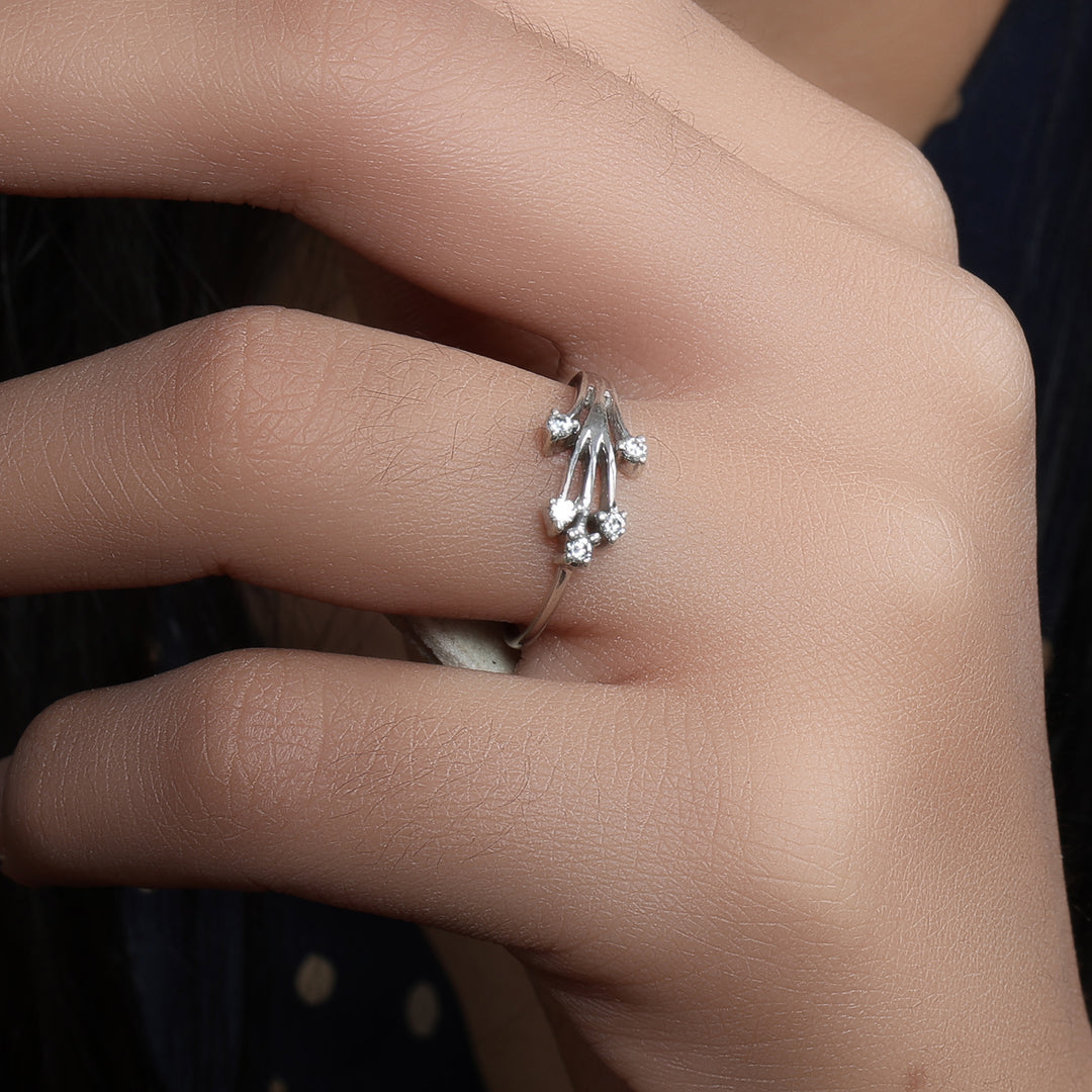 Silver Diamond Ring for Women | Flower Design | Gift Jewelry