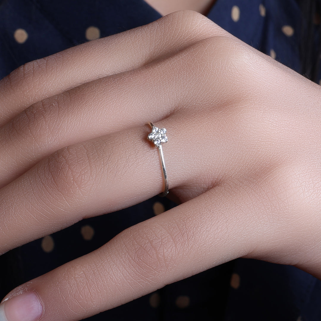 925 Silver Flower Nose Ring with Cubic Zirconia | Piercing Jewelry
