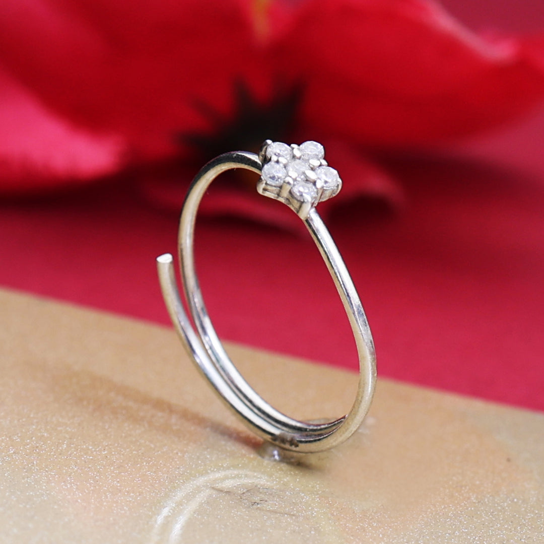 925 Silver Flower Nose Ring with Cubic Zirconia | Piercing Jewelry