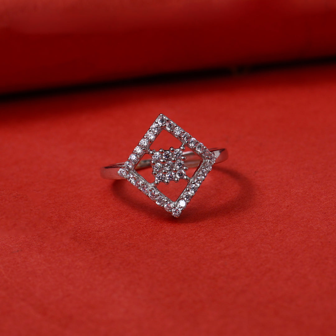 925 Silver Diamond Square Ring for Women | Gift Jewelry