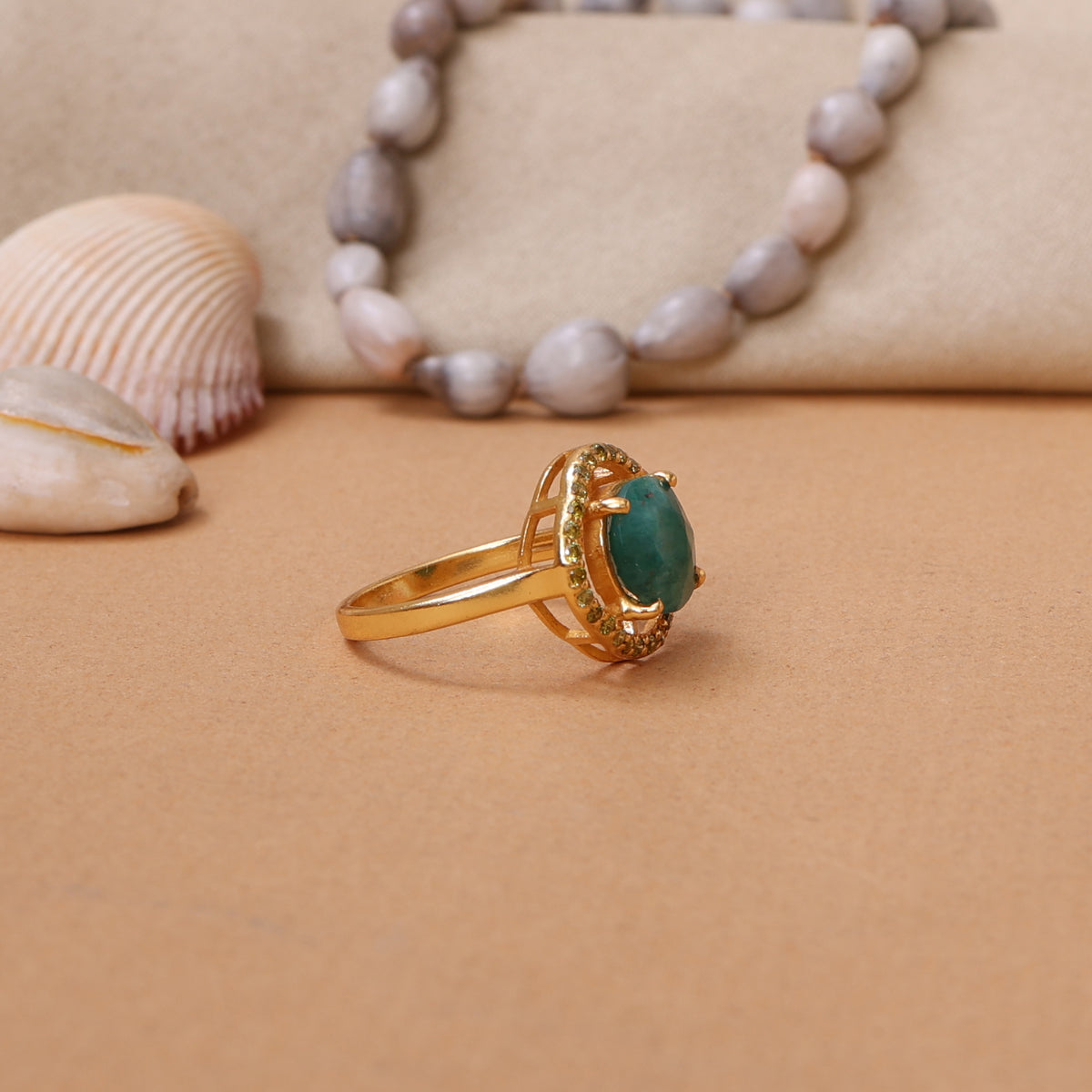 Gold plating ring with green gemstone for women | statement ring