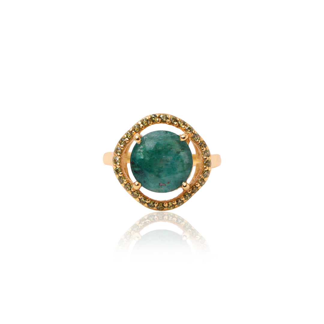 gold plating Ring with Green Gemstone for Women | Statement Ring