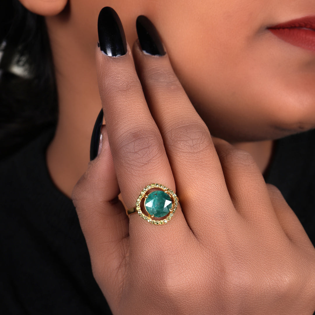 gold plating Ring with Green Gemstone for Women | Statement Ring