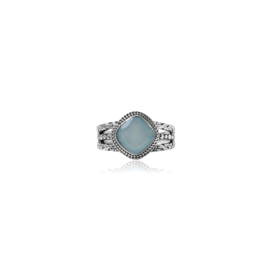 925 Silver Chalcedony Ring for Women | Square Stone Jewelry