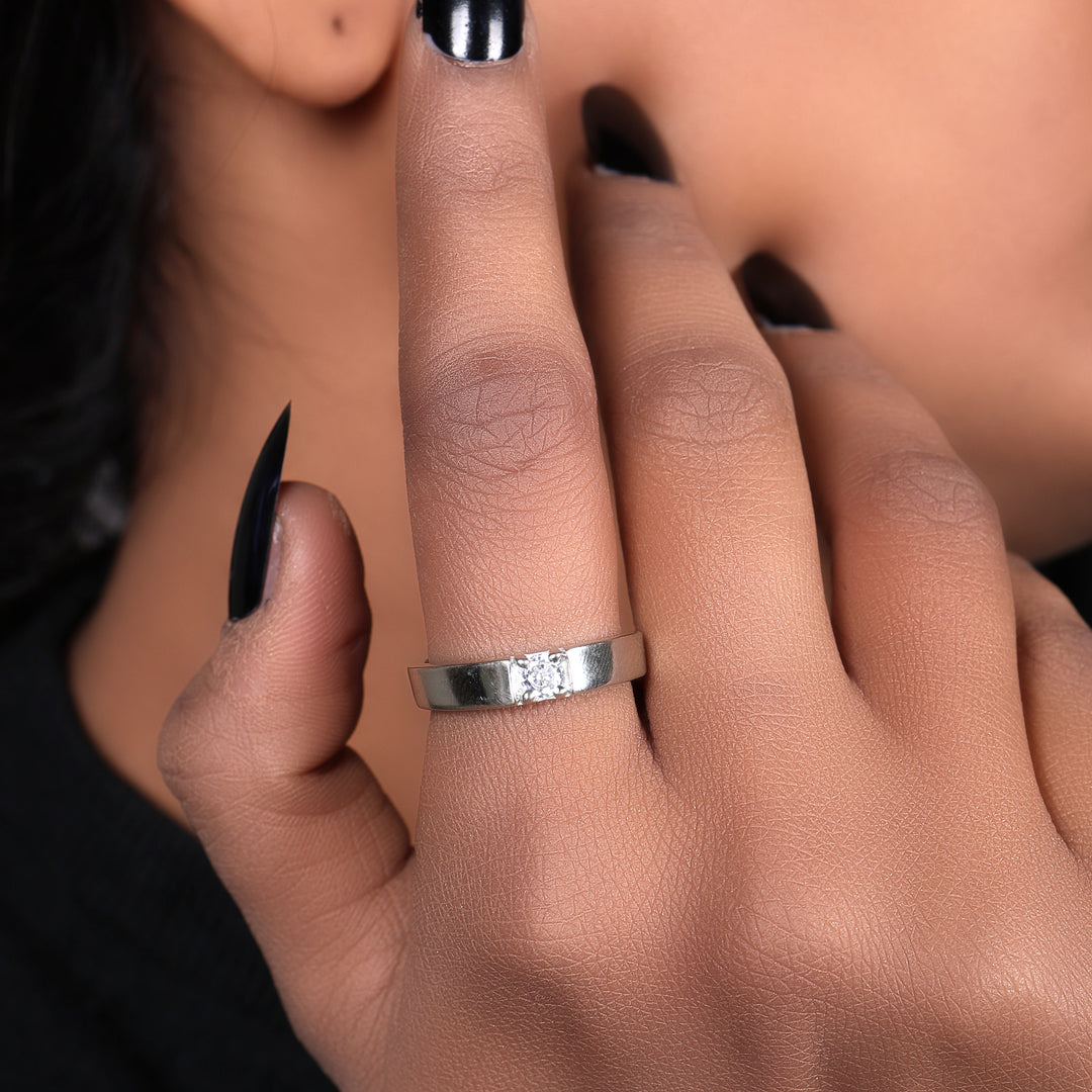 Silver Solitaire Ring for Women | Square Cut Diamond Ring