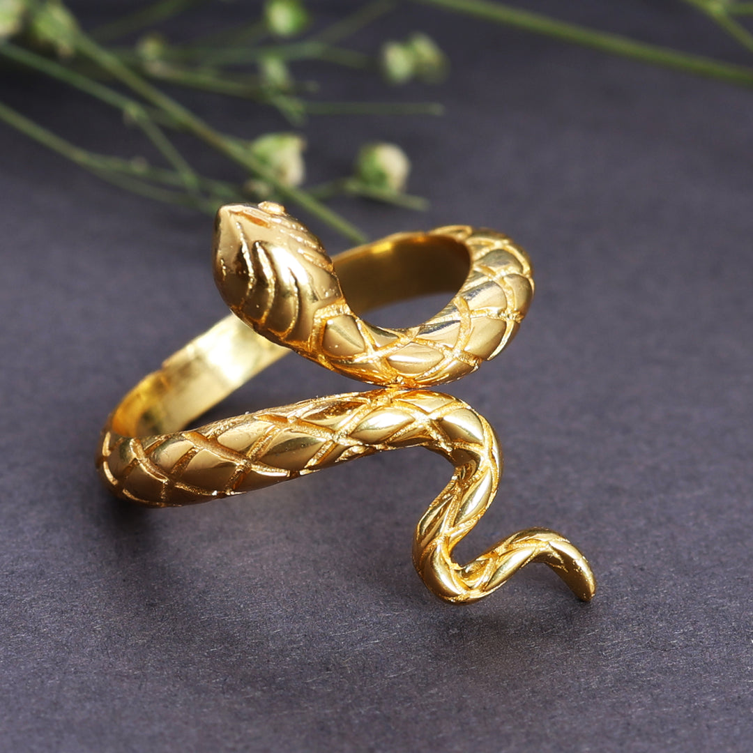 Gold Plated Snake Wrap Ring | Adjustable Coiled Serpent Jewelry for Women