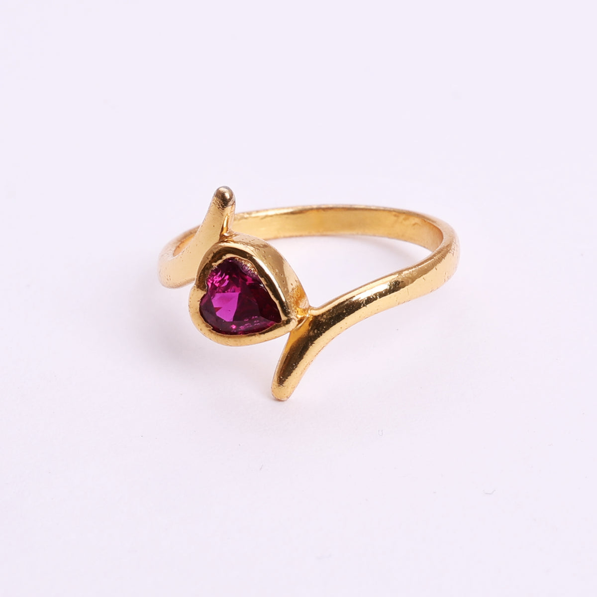 Gold plated adjustable ring with pear ruby stone for women