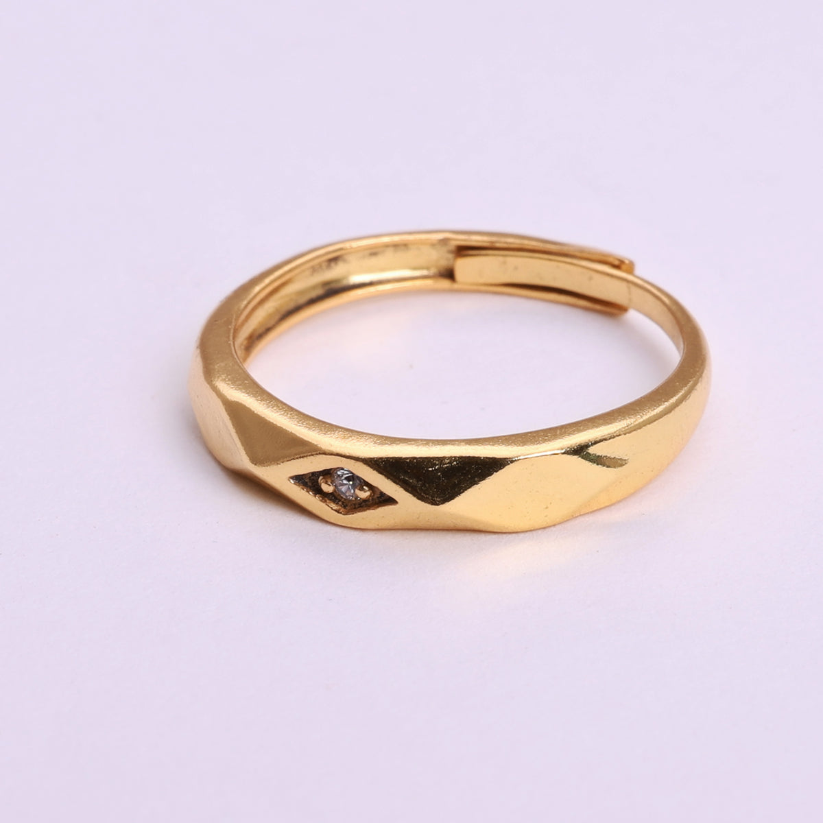 Gold tone adjustable geometric diamond accent ring for daily wear