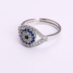 Load image into Gallery viewer, 925 Sterling Silver Evil Eye Adjustable Ring with Blue CZ Stones
