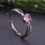 Load image into Gallery viewer, 925 Sterling Silver Adjustable Ring with Pink Solitaire Cubic Zirconia
