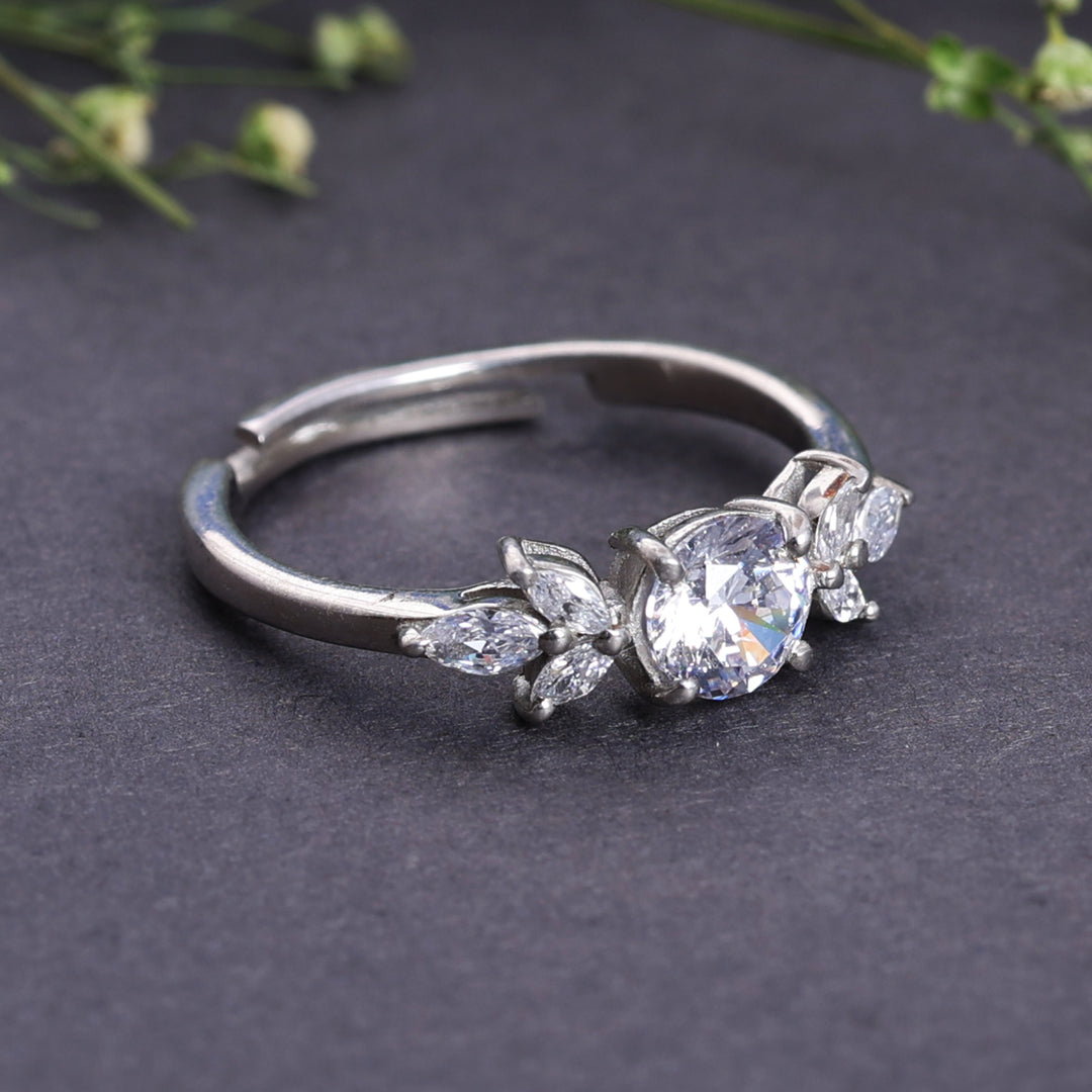 Sterling Silver Solitaire & Marquise Accent Ring for Women