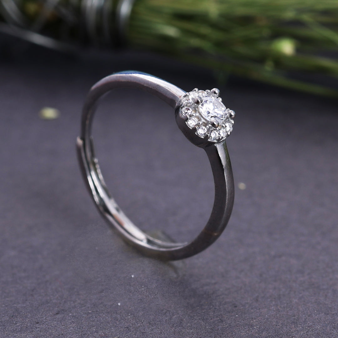 925 Sterling Silver Solitaire Cubic Zirconia Adjustable Ring for Women