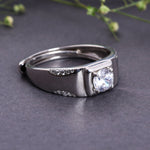 Load image into Gallery viewer, Sterling Silver Men's Band Ring with Solitaire and Accent Diamonds
