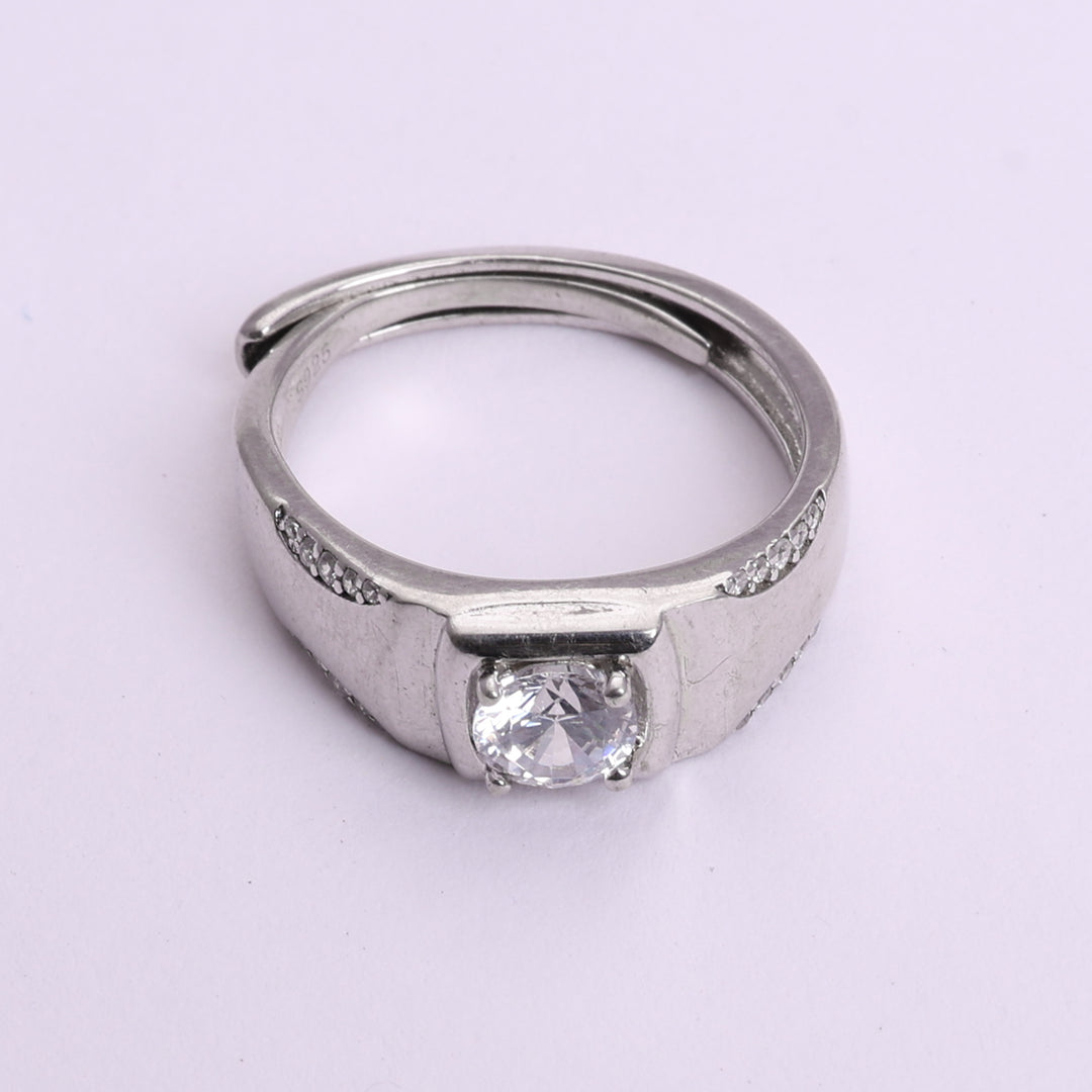 Sterling Silver Men's Band Ring with Solitaire and Accent Diamonds