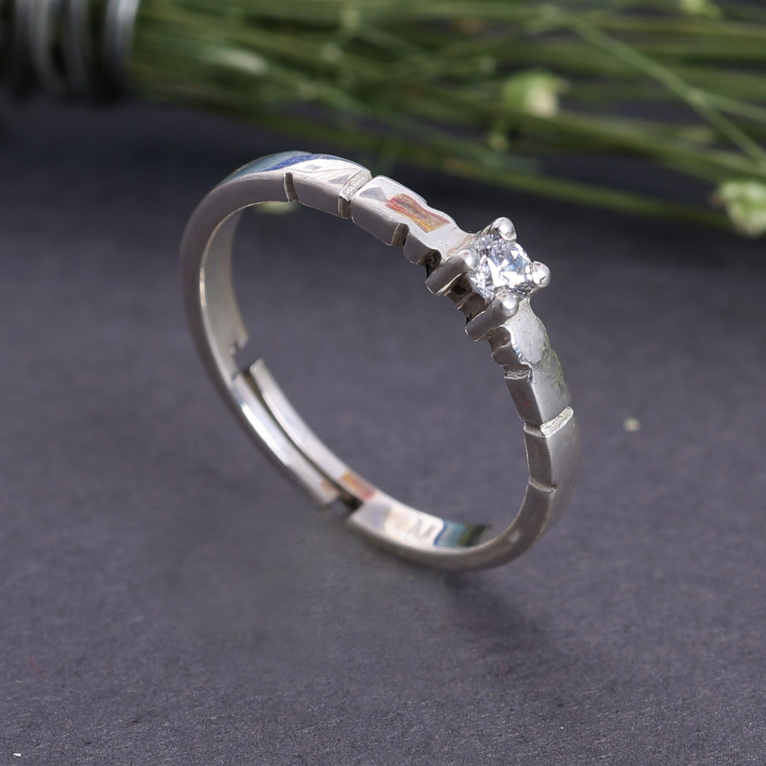 Sterling Silver Adjustable Solitaire Diamond Accent Ring for Women