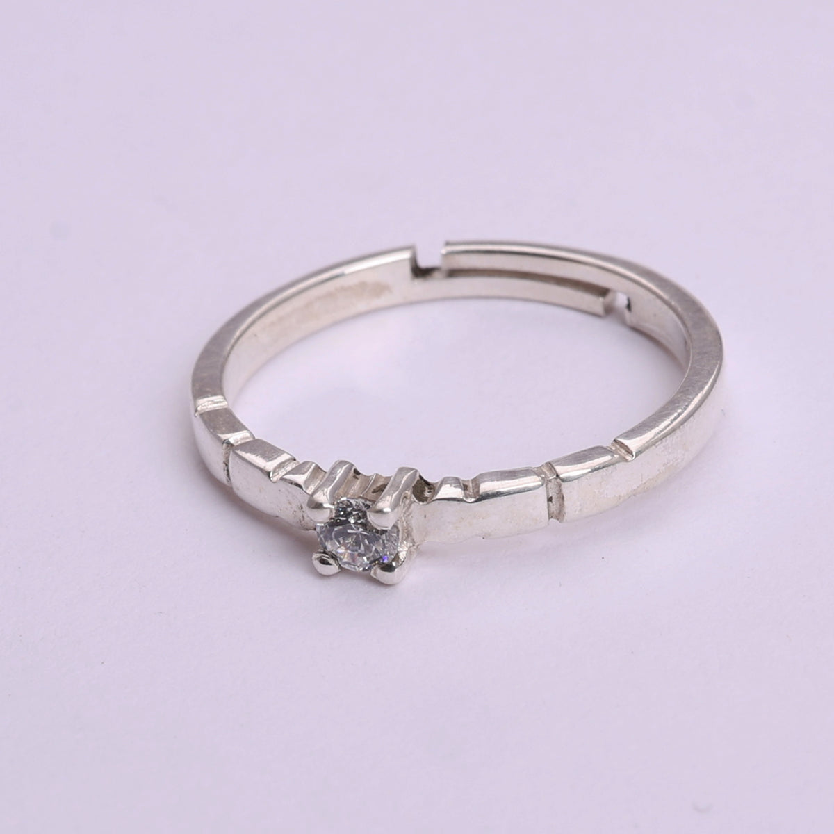 Sterling silver adjustable solitaire diamond accent ring for women