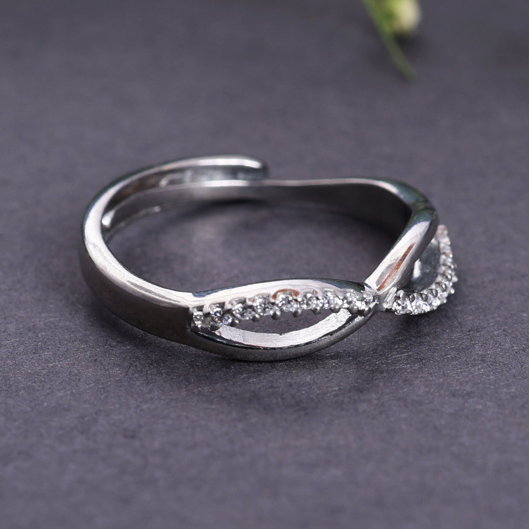 925 Sterling Silver Infinity Bypass Ring with Clear Stones