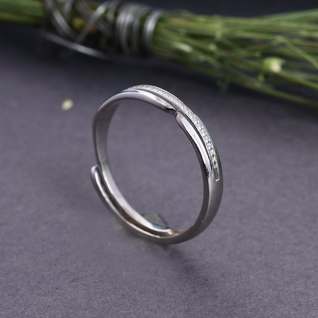 925 Sterling Silver Adjustable Open Ring with Pave Zircon Stones