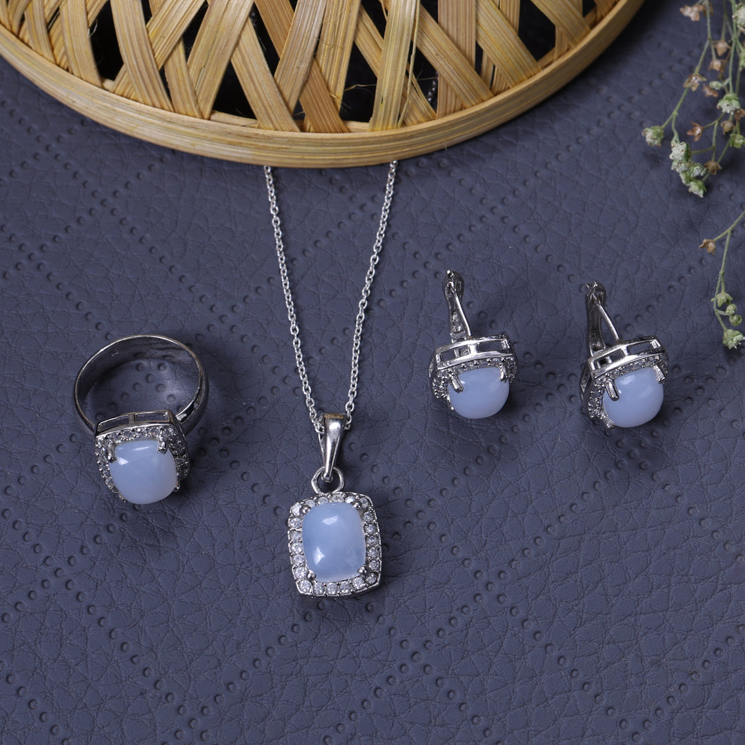 925 Silver Blue Gemstone Jewelry Set for Women | Gift
