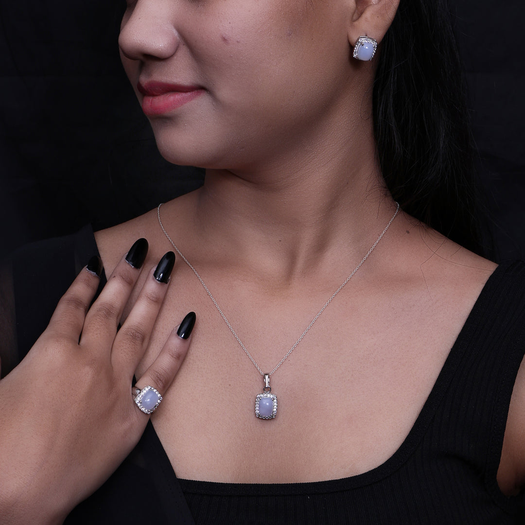 925 Silver Blue Gemstone Jewelry Set for Women | Gift