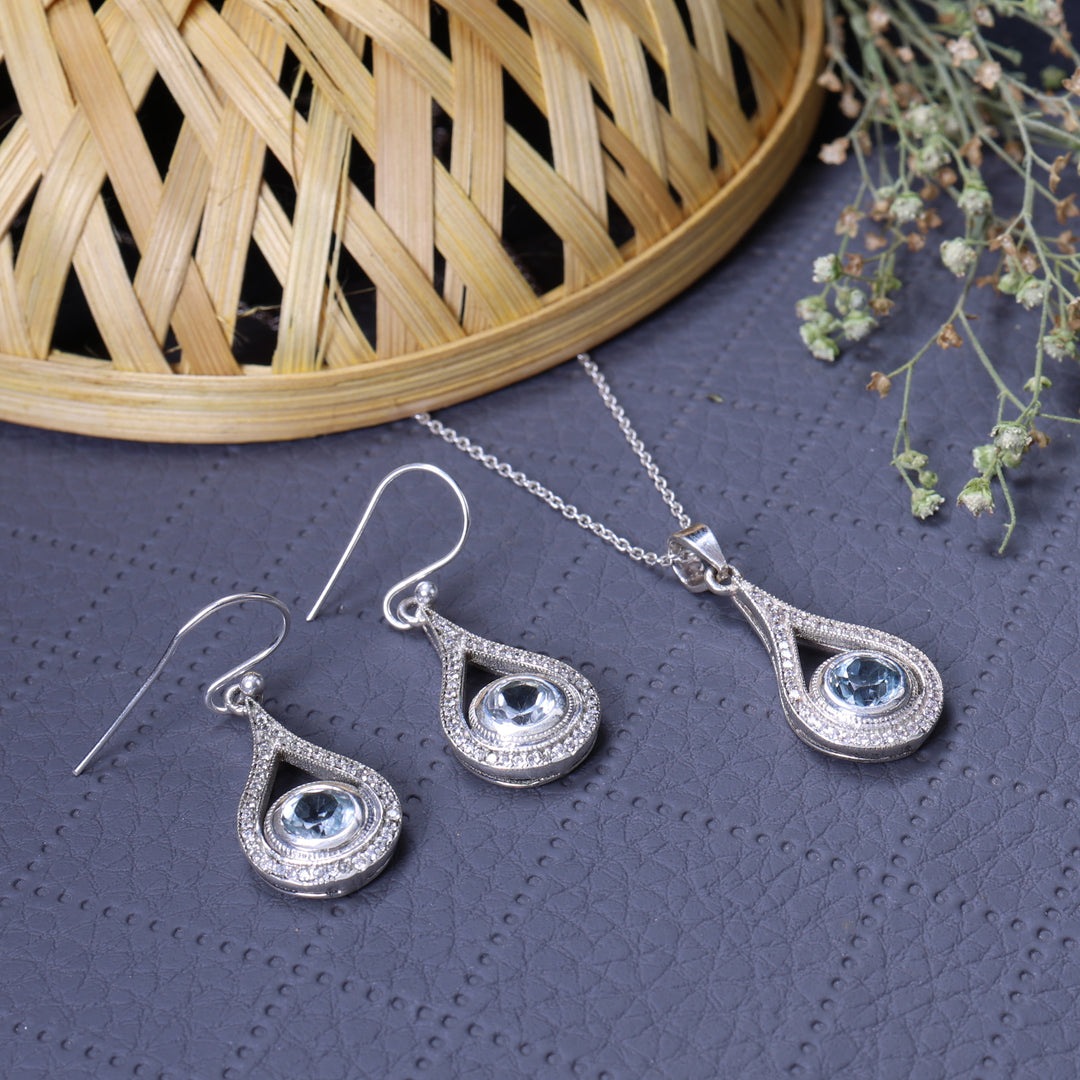 925 Silver Teardrop Jewelry Set | Blue Gemstone for Women