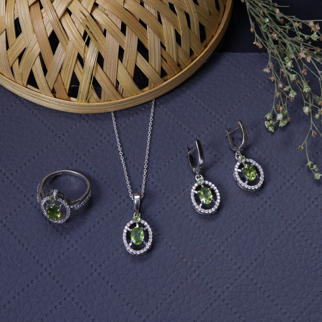 925 Silver Peridot Jewelry Set for Women | Gift Idea