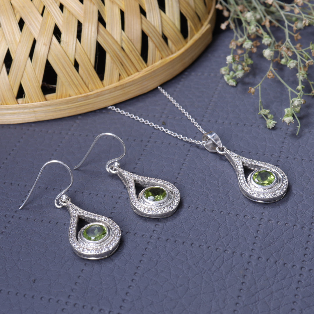 925 Silver Peridot Teardrop Jewelry Set | Women's Gift