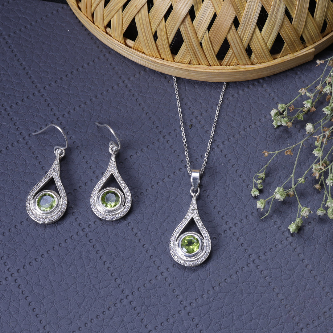 925 Silver Peridot Teardrop Jewelry Set | Women's Gift