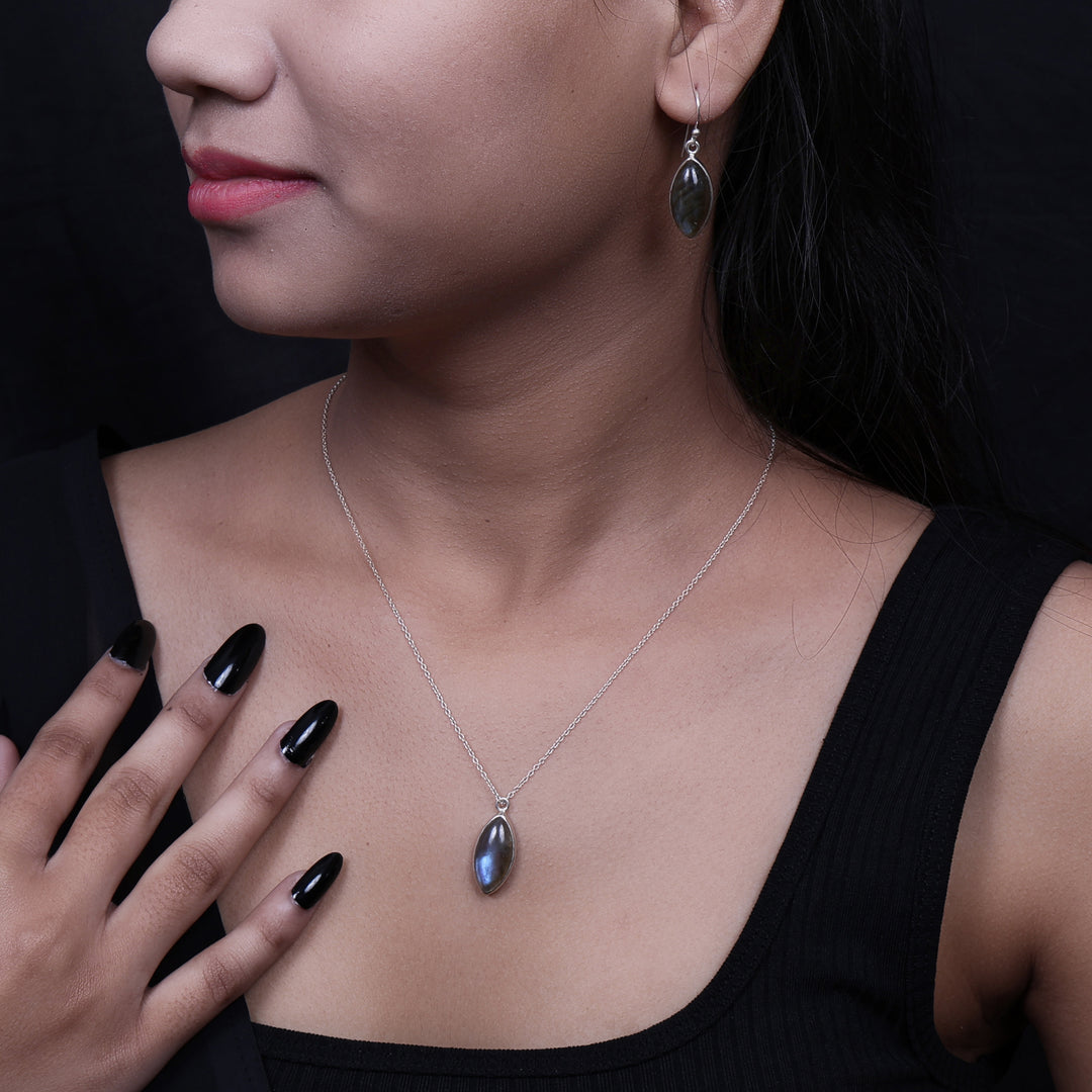 925 Silver Labradorite Earrings & Necklace Set | Women's Jewelry