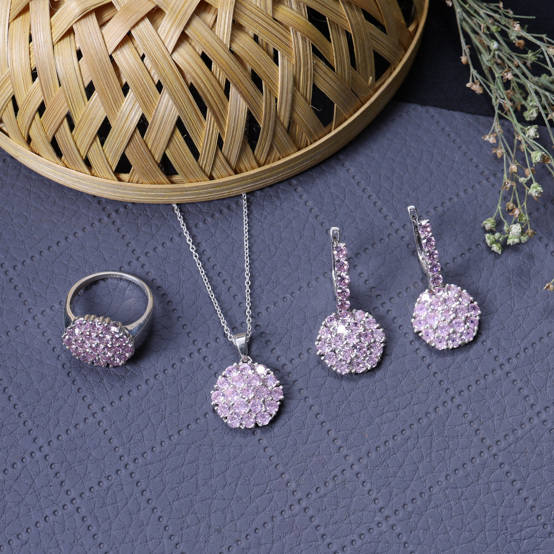 925 Silver Pink Gemstone Jewelry Set for Women | Gift
