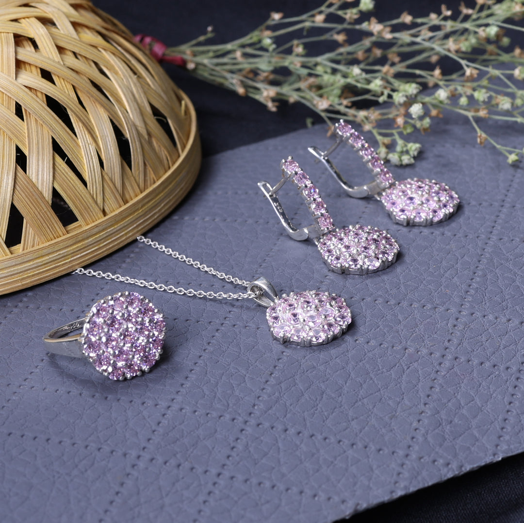 925 Silver Pink Gemstone Jewelry Set for Women | Gift