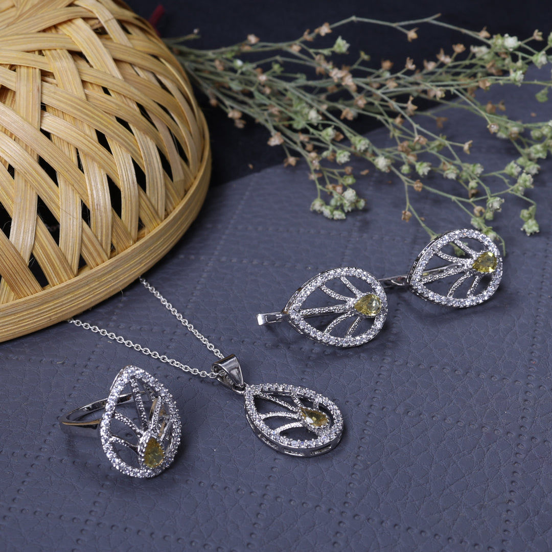 925 Silver Citrine Jewelry Set | Leaf Design | Gift for Her